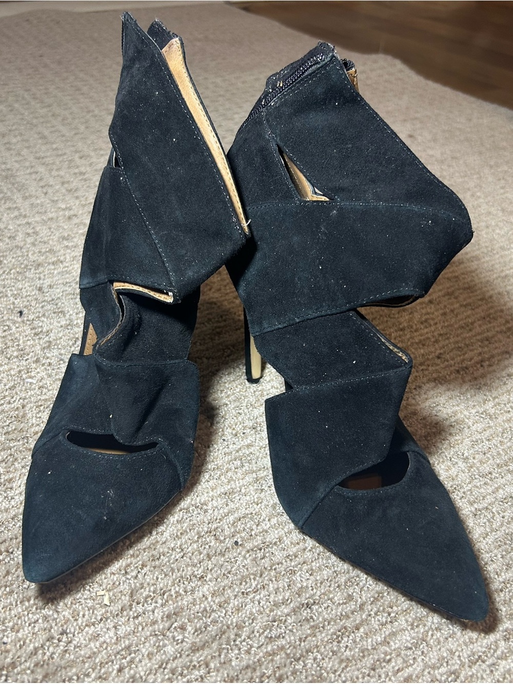 Steve Madden Black Suede Twist Ankle Heels with Pointed Toe